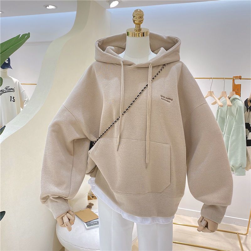 Women's Hoodie With Thickened Veet 2021 Autumn And Winter New Item Spliced Fk Two-piece Korean Version Simple_voghion.com