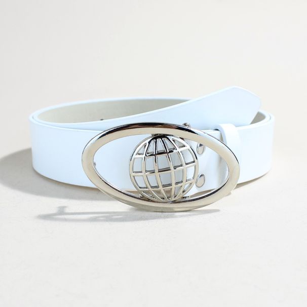 Trendy Planet Retro Schwarzer Gürtel Coole ovale Schnalle Herren Persönlichkeit Schlichter Damen Dekorativer Gürtel Nischengürtel_voghion.com