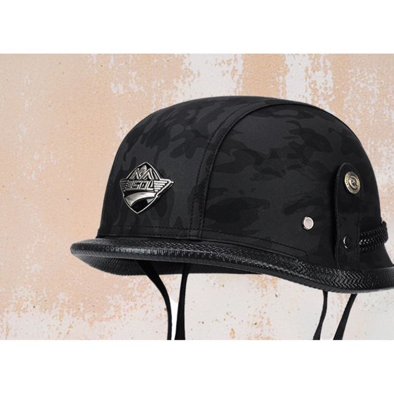 Summer German Style Steel Cruiser Motorcycle Half Harley Electric Vehicle 3C Certified Men's Leather Helmet_voghion.com
