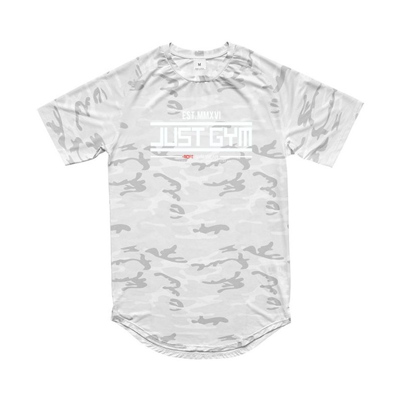 Herr fitness kamouflage T-shirt kortärmad snabbtorkande andningsbar baströja_voghion.com