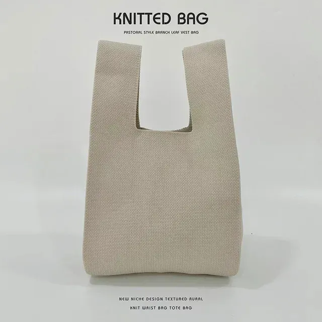 Borsa da donna giapponese semplice lavorata a maglia, borsa da polso con nodo, borsa per telefono, portatile e leggera_voghion.com