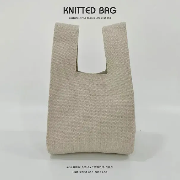 Borsa da donna giapponese semplice lavorata a maglia, borsa da polso con nodo, borsa per telefono, portatile e leggera_voghion.com