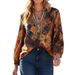 Elegante camicetta a maniche lunghe stampata da donna - Top tunica con scollo a V dalla vestibilità ampia per donna, in poliestere e spandex traspirante, motivo geometrico, casual_voghion.com