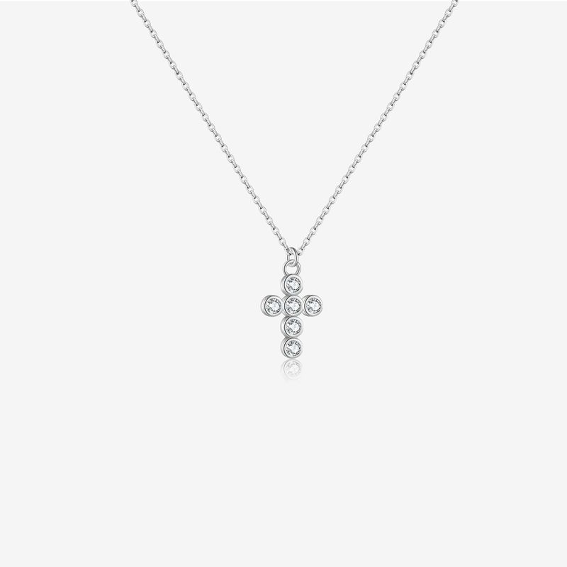 Collana con ciondolo a croce in argento sterling con zirconi intarsiati_voghion.com