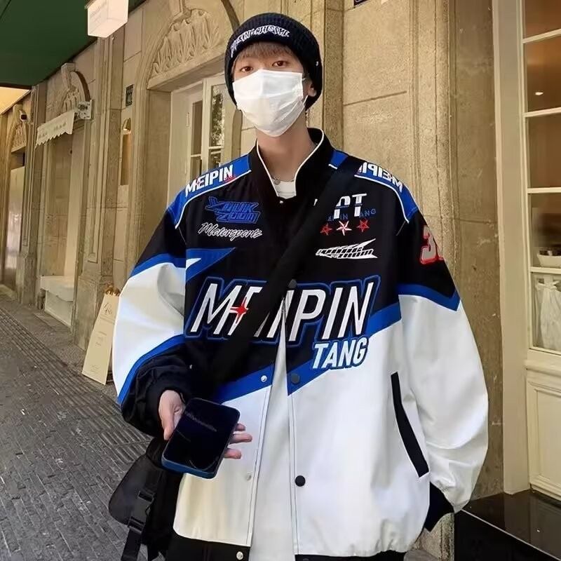 Giacca stampata con risvolto, ampia, ricamata, con collo alto, stile quotidiano, standard, regolare, alla moda, primavera e autunno_voghion.com