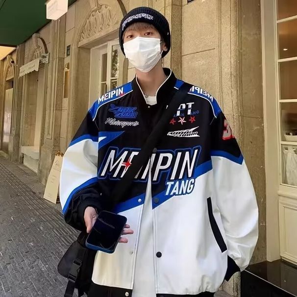 Giacca stampata con risvolto, ampia, ricamata, con collo alto, stile quotidiano, standard, regolare, alla moda, primavera e autunno_voghion.com