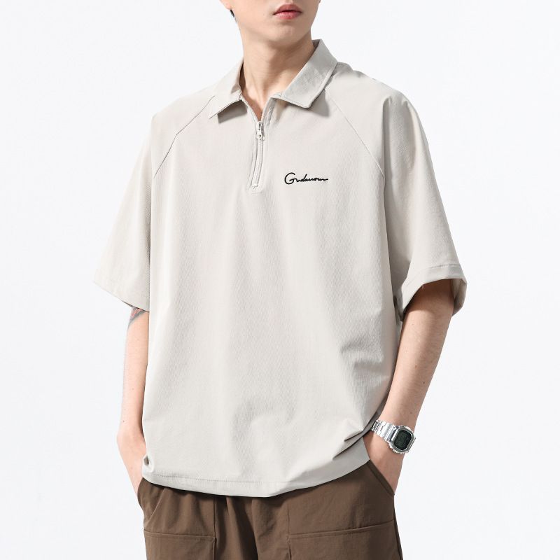 Summer Polo Shirt T-shirt Men's Zipper Half Cardigan Short Sleeved 2025 New Casual Retro Top_voghion.com