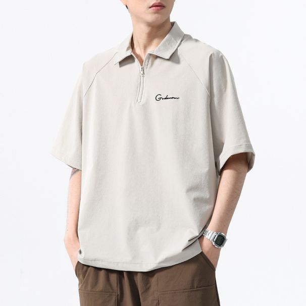Summer Polo Shirt T-shirt Men's Zipper Half Cardigan Short Sleeved 2025 New Casual Retro Top_voghion.com