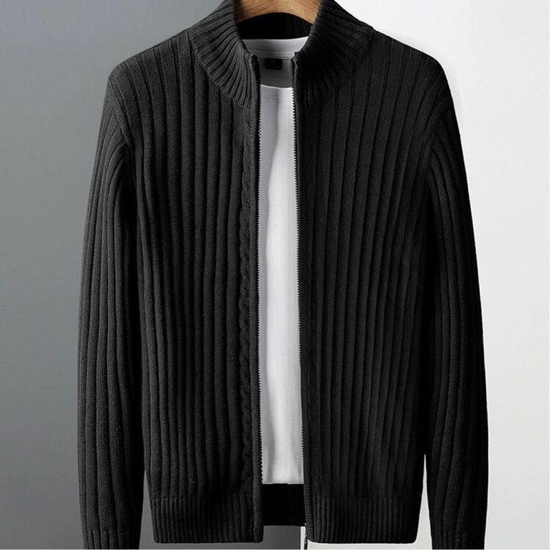 Men's Chunky Knit Zip-Up Cardigan Sweater - Warm Winter Pullover With Stylish Stand Collar, Casual Autumn Spring Jacket For Layering_voghion.com