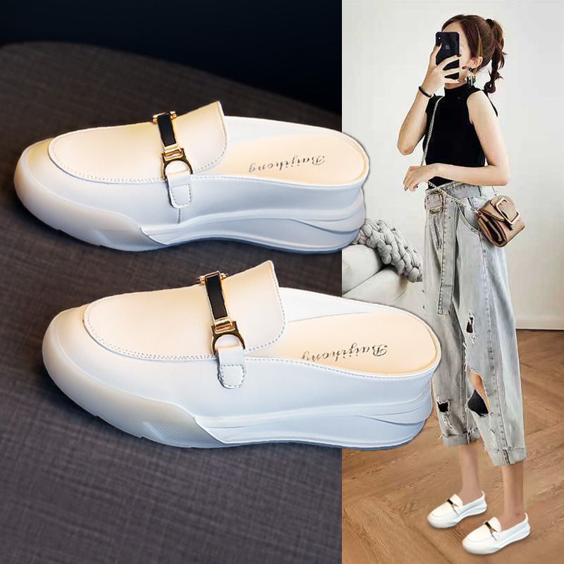 Mezze pantofole rialzate interne New Baotou Piccola rete bianca Rossa con suola spessa Sandali con tacco in pendenza Capispalla Donna Scarpe estive_voghion.com