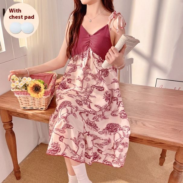 Sleeping women's mid to long style with chest cushion cloud cotton loose fit plus size slimming Korean version suspender_voghion.com