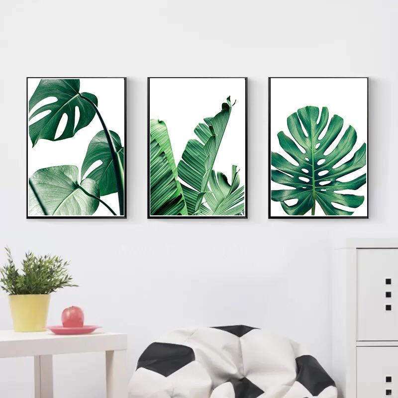 Nordic INS Style Triple Green Plant Oil Canvas Decorative Painting Core_voghion.com
