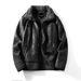 Men's Faux Shearling Fleece-Lined Jacket – Slim Fit, Stand Collar (Black/Brown, M-5XL)_voghion.com