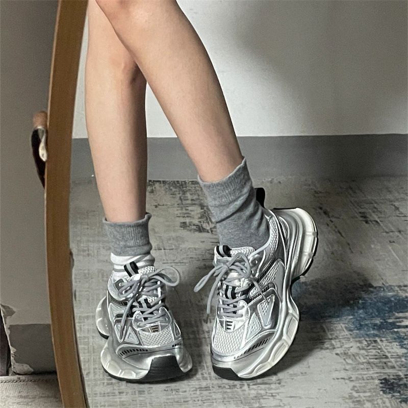 Silver Gray Women's Dad Shoes 2025 Autumn And Winter Multifunctional Height Increasing Sneakers_voghion.com