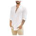 Men's Clothing Loose Linen Cardigan Solid Color Casual Stand Collar Long Sleeve Shirt_voghion.com