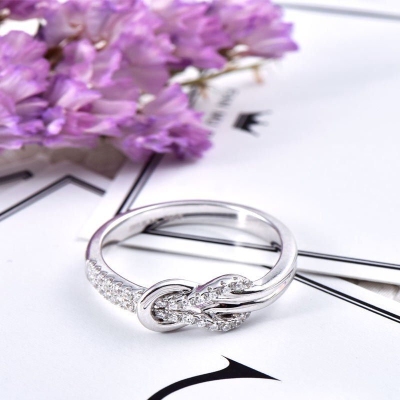 Rongyu Knotted Flower Inlaid Diamond Korean And Japanese Style Elegant Women's Engagement Wedding Ring_voghion.com