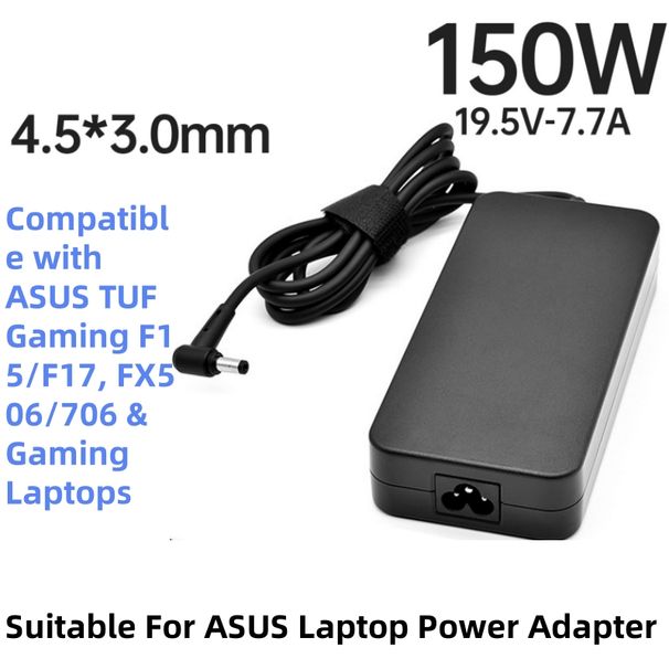 Adaptador de energia de 150 W adequado para laptops ASUS, carregador de 19,5 V e 7,7 A com 4,5 x 3,0 mm, compatível com ASUS TUF Gaming F15/F17, FX506/706 e laptops para jogos_voghion.com
