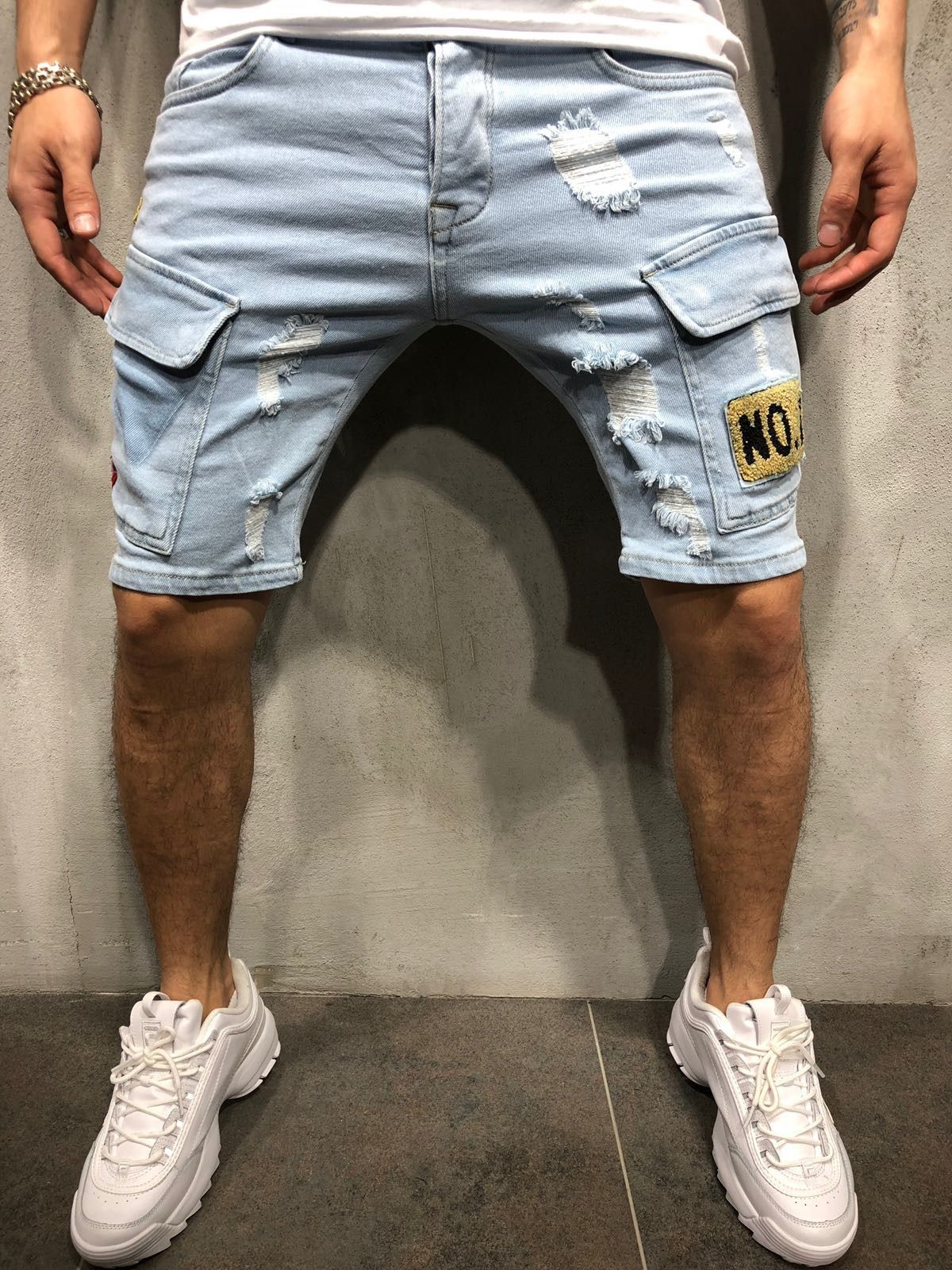 Casual fashion all-match men's denim shorts pocket stitching men's shorts_voghion.com