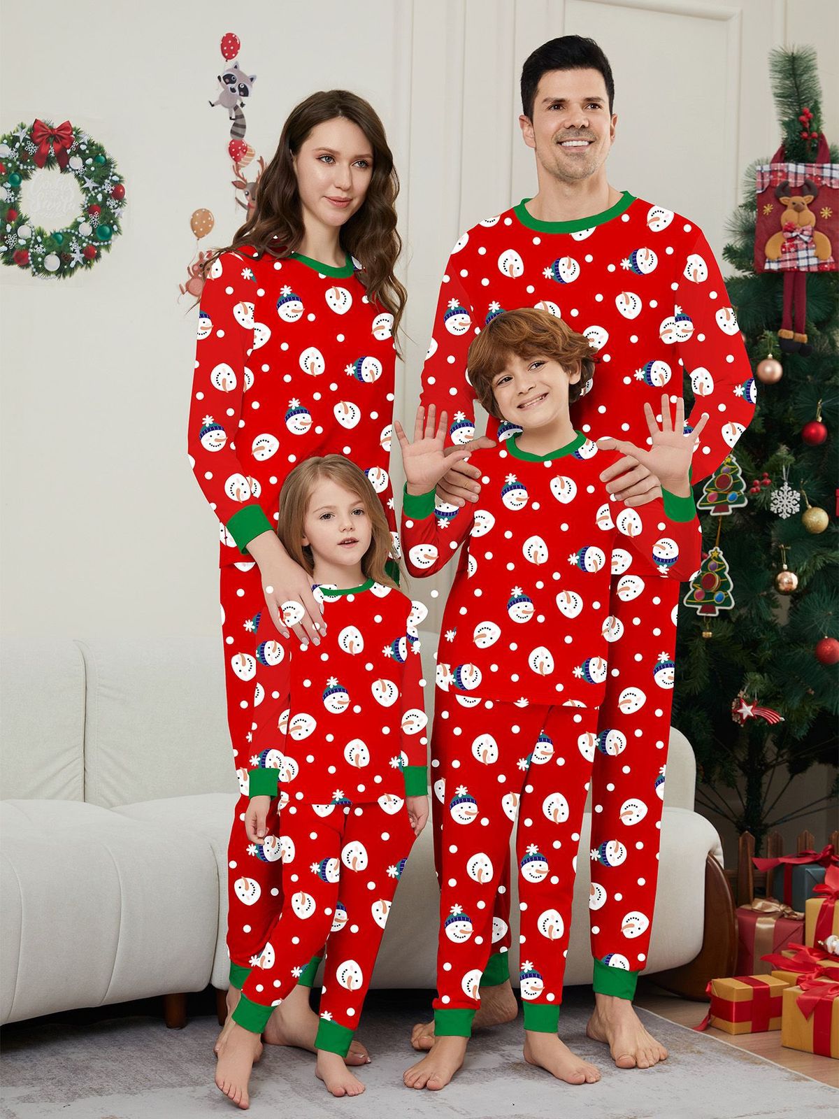 Christmas Parent Child Suits, Nice Clothes For Boys And Girls, Men's Long Sleeved Trousers, Cross Border Snowman Print Home Clothes_voghion.com