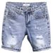 Men's Clothing Summer Light Blue Ripped Denim Shorts Men's Trendy Brand Ripped Pockets Slim Straight Beggar Five Point Pants_voghion.com