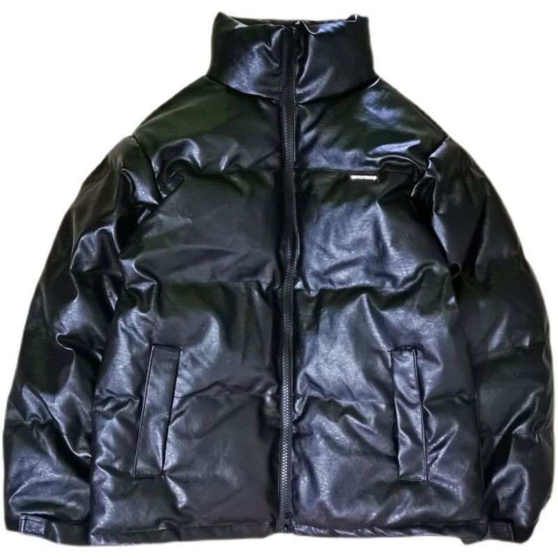 Fake two cotton-padded coats for men pu leather clothing trend autumn and winter cotton-padded coats thickened warm cotton-padded coats for men_voghion.com