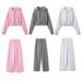 French Style Hooded Crop Top & Pants Set - Women's Casual Streetwear Outfit - Polyester Two-Piece Lounge Wear (White/Pink, S/M/L)_voghion.com