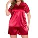 Large Size Ice Silk Comfortable Pajamas Women's Next Season Lace Short Sleeve Shorts_voghion.com