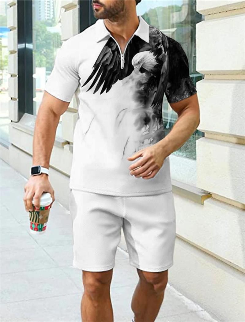 Men's 3D Printed Retro Plaid Polo Shirt Short-Sleeved Suit Sports Shirt Shorts 2-Piece Set _voghion.com