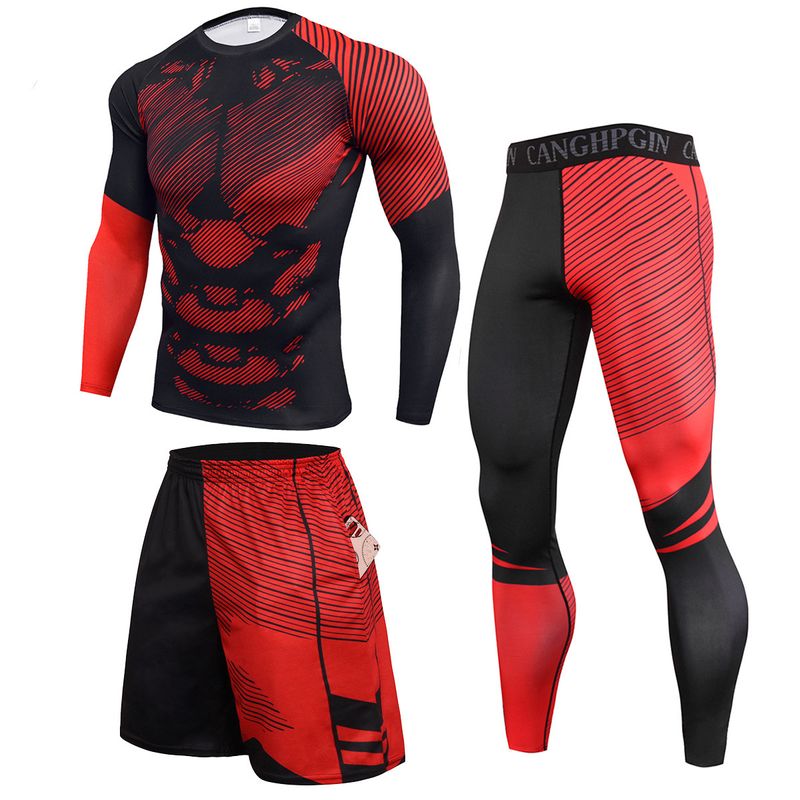 Herren Sport Fitness Dreiteiliges Schnelltrocknendes Langarm-Laufset Basketball-Trainingsanzug Outdoor-Kompressionsshirt_voghion.com