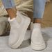 Plus Round Toe Slip-On Snow Boots For Women Size 44 Thick Sole Elastic Band Fleece-Lined Cotton Shoes_voghion.com