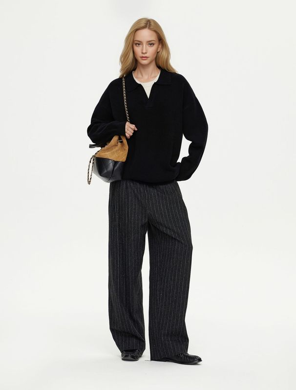 Herrenpullover mit Kragen, farblich abgesetzter Strickpullover, lockere Passform, Rundhalsausschnitt, weiches Wollmischgarn, lässig und stilvoll für den Herbst_voghion.com