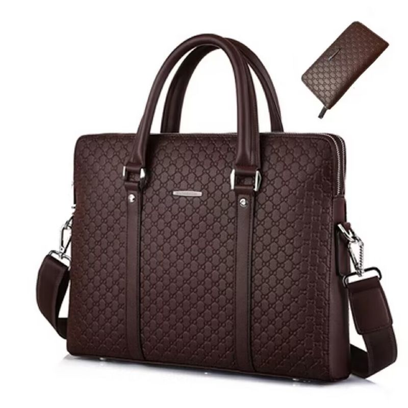 Echtes Leder Männer Executive Aktentasche Große Kapazität Zipper Handtasche Büro Schulter Messenger Business Männlichen Laptop_voghion.com