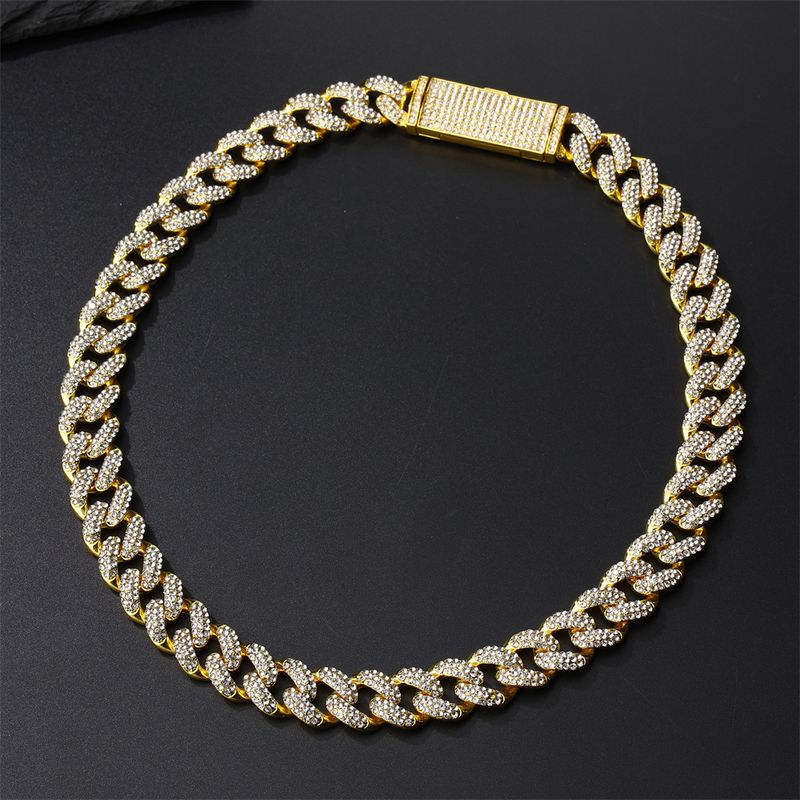 15mm With Diamonds Full Diamond High-Quality Alloy Necklace Men's Hip-Hop Cool Cuban Chain_voghion.com