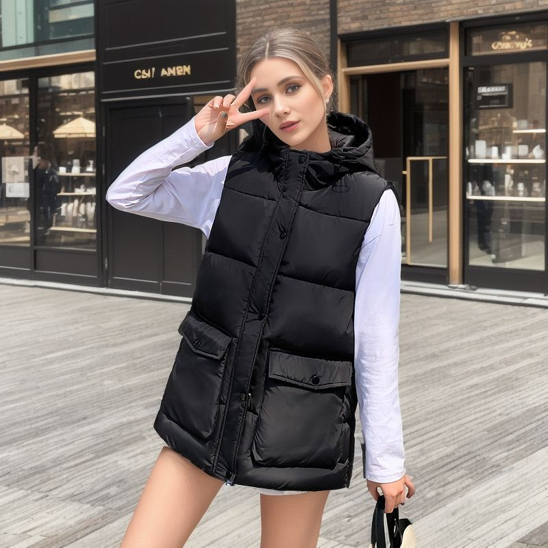 Gilet court en coton pour femmes, ample, décontracté, en coton, manteau à une épaule_voghion.com