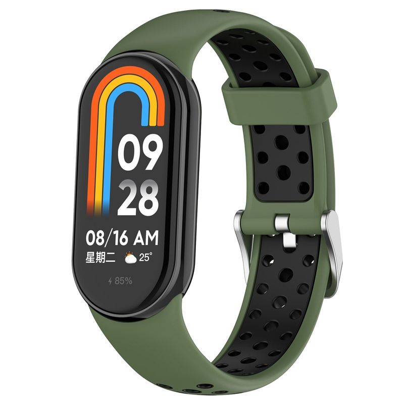 For Xiaomi Mi Band 8 Two-color Steel Plug Silicone Watch Band(Army Green Black)_voghion.com