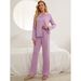 Women's clothing pajamas for women solid color long-sleeved cardigan trousers can be worn outside home clothes_voghion.com