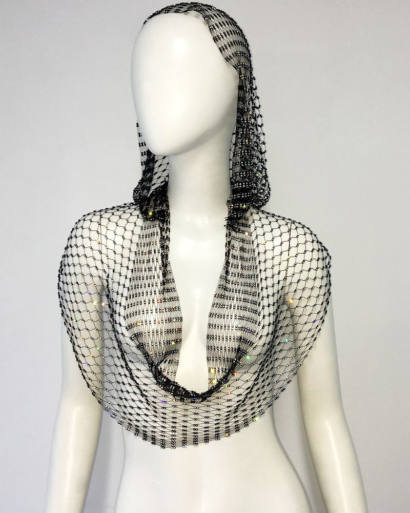 Damenbekleidung Mesh Strass Fischernetz Top süß und würzig Stil Flash Diamant Kapuzenweste_voghion.com