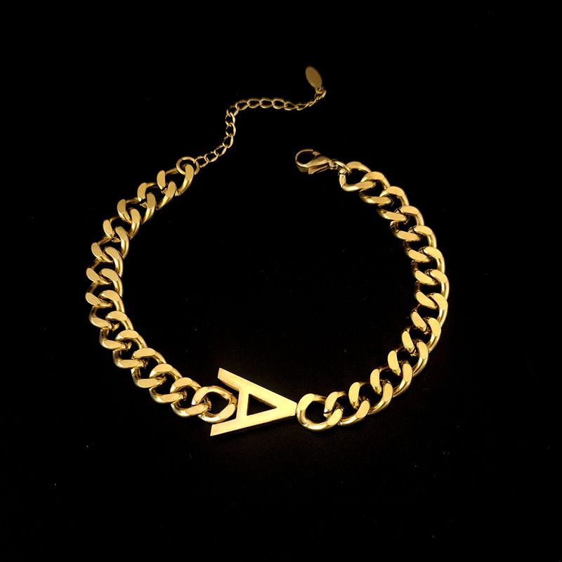 Hip-Hop 26 Letter Women, Thick Cuban Chain Bracelet, Stainless Steel Gold-Plated Bracelet For Men And Women_voghion.com
