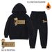 Mother & Kids New Plush Long Sleeved Hooded Bear Letter Print Sweatshirt Suit Loose Sweatpants Two Piece Set_voghion.com