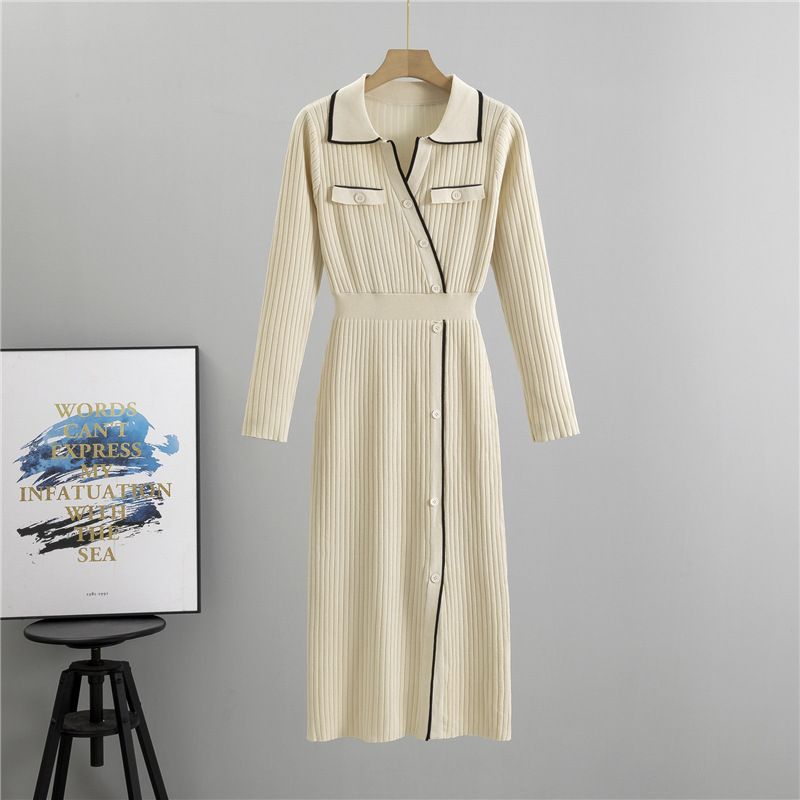 Abbigliamento donna autunno e inverno nuovo di alta qualità senso reale sorella vestito lavorato a maglia temperamento gonna di media lunghezza femminile_voghion.com