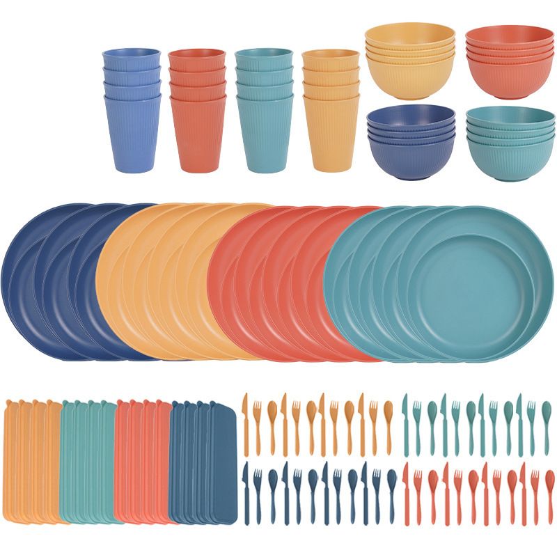Eco-Friendly Wheat Straw Dinnerware Set – 32-Piece Reusable Plates, Bowls, Cutlery For Home & Travel | Microwave Safe, BPA-Free_voghion.com