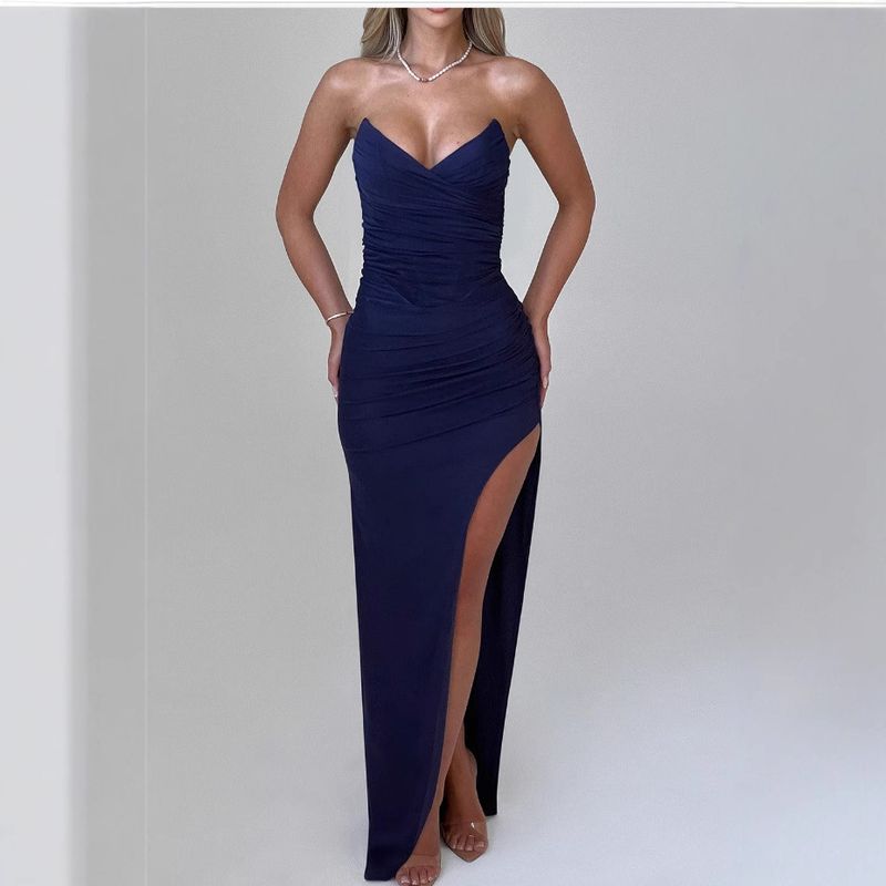Abito a tubino senza maniche con scollo a V sexy da donna, autunno e inverno, nuovo stile, personalità, temperamento, spacco alto, tinta unita, gonna lunga_voghion.com