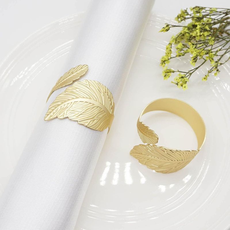6-piece Gold Set, Desktop Setting, Metal Leaf Napkin Holder Ring Suitable For Parties, Weddings, Banquets, Formal_voghion.com
