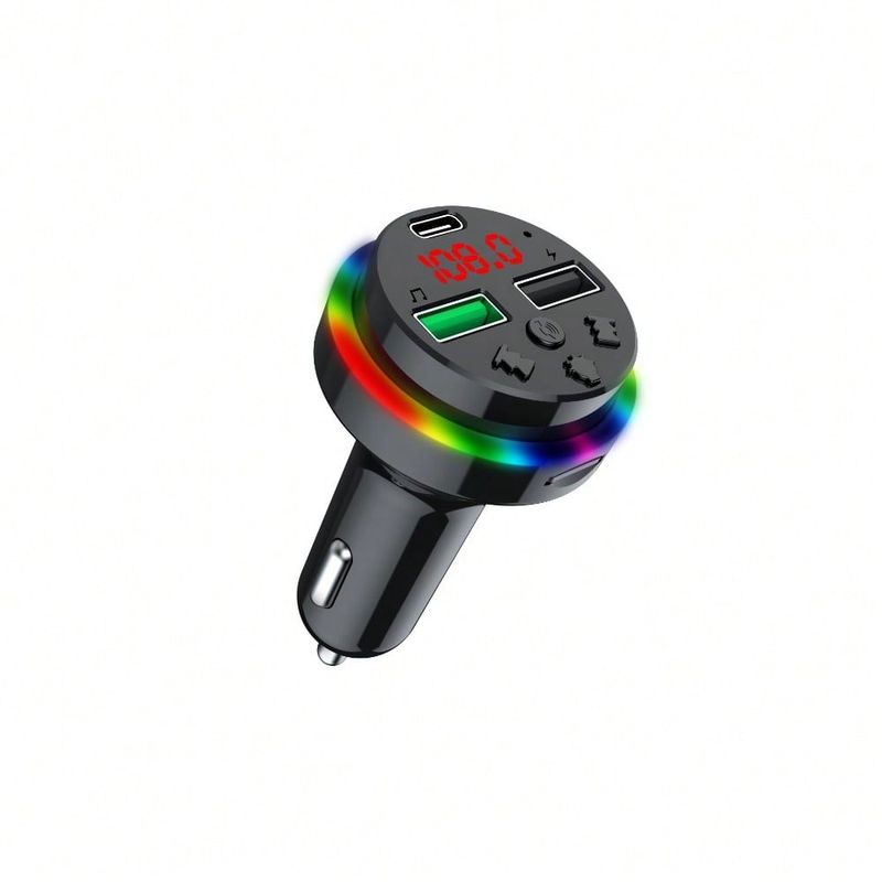 Autoladegerät Handyladegerät Bluetooth Freisprecheinrichtung USB TYPE-C Anschluss mit Ladefunktion FM Übertragungsfrequenz Buntes Umgebungslicht_voghion.com