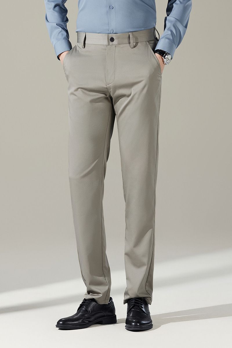 Pantaloni eleganti da uomo in misto seta - Pantaloni business elasticizzati in tessuto antipiega e traspirante per ufficio e abbigliamento formale (nero, blu)_voghion.com