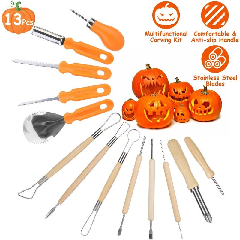Halloween Pumpkin 13Pcs Kit Drative Tools Carving Carving Halloween Kit Stainless Cutting Steel Pumpkin Kit Sculpting_voghion.com