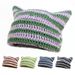 Gorro de lana a rayas de ganchillo a mano con forma de diablillo japonés (2024), bonito gorro con orejas de gato (pan al vapor con forma de oreja de gato), gorro informal y cálido._voghion.com