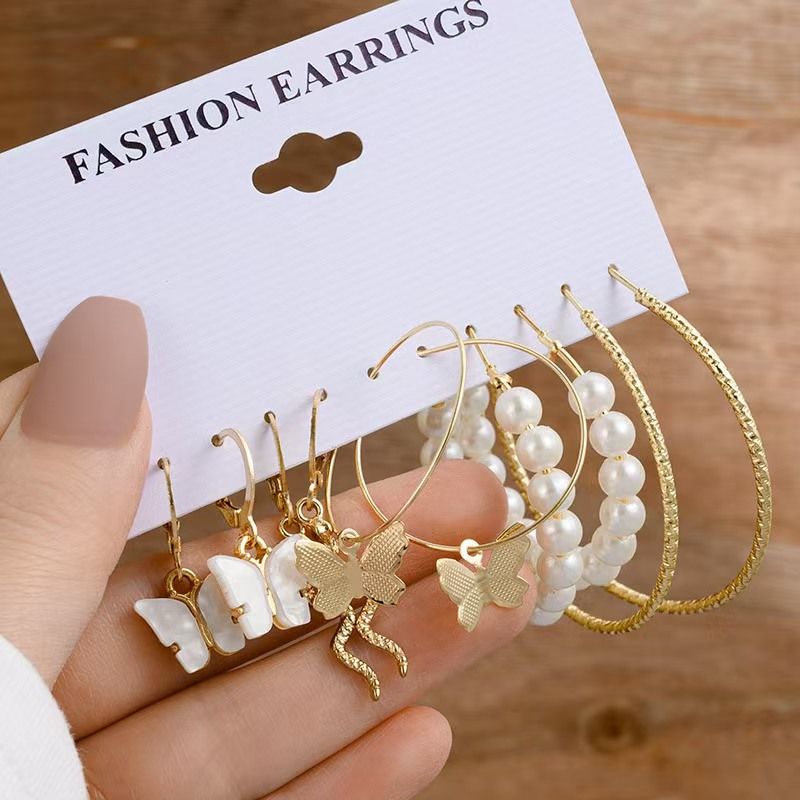 Orecchini in metallo, orecchini creativi a forma di serpente, orecchini a clip in acrilico a forma di farfalla, orecchini di perle di alta qualità per donna_voghion.com
