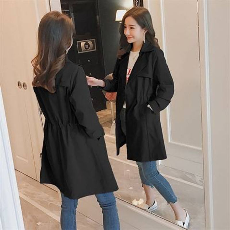 Giacca a vento da donna di media lunghezza \ versione coreana 2024 nuovo temperamento casual con cintura per le donne che indossano capispalla sottili_voghion.com