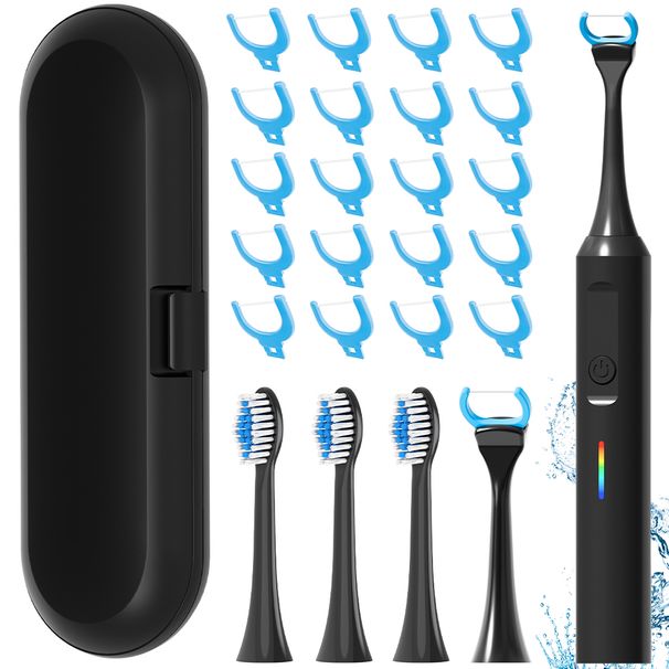 Rechargeable Electric Power Toothbrush - 3 Modes And 2 Min Timer, 3 Heads & 20 Pcs Floss Picks Heads, Compatible With Philips Sonicare Toothbrush Head_voghion.com